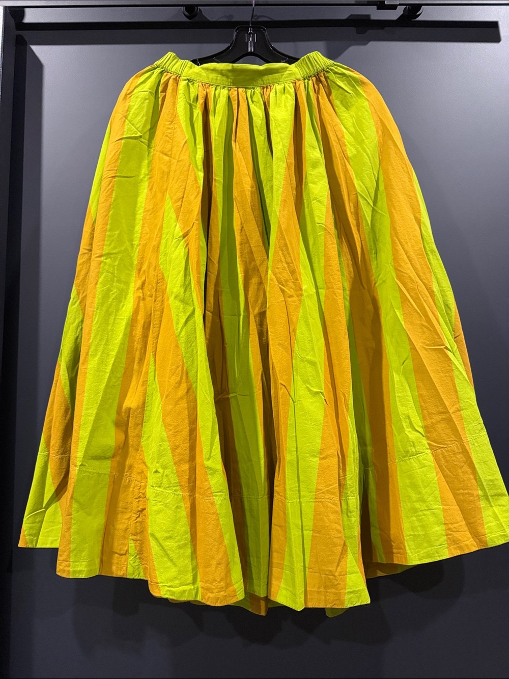 Free People Yellow and Orange Striped Women's Midi Skirt